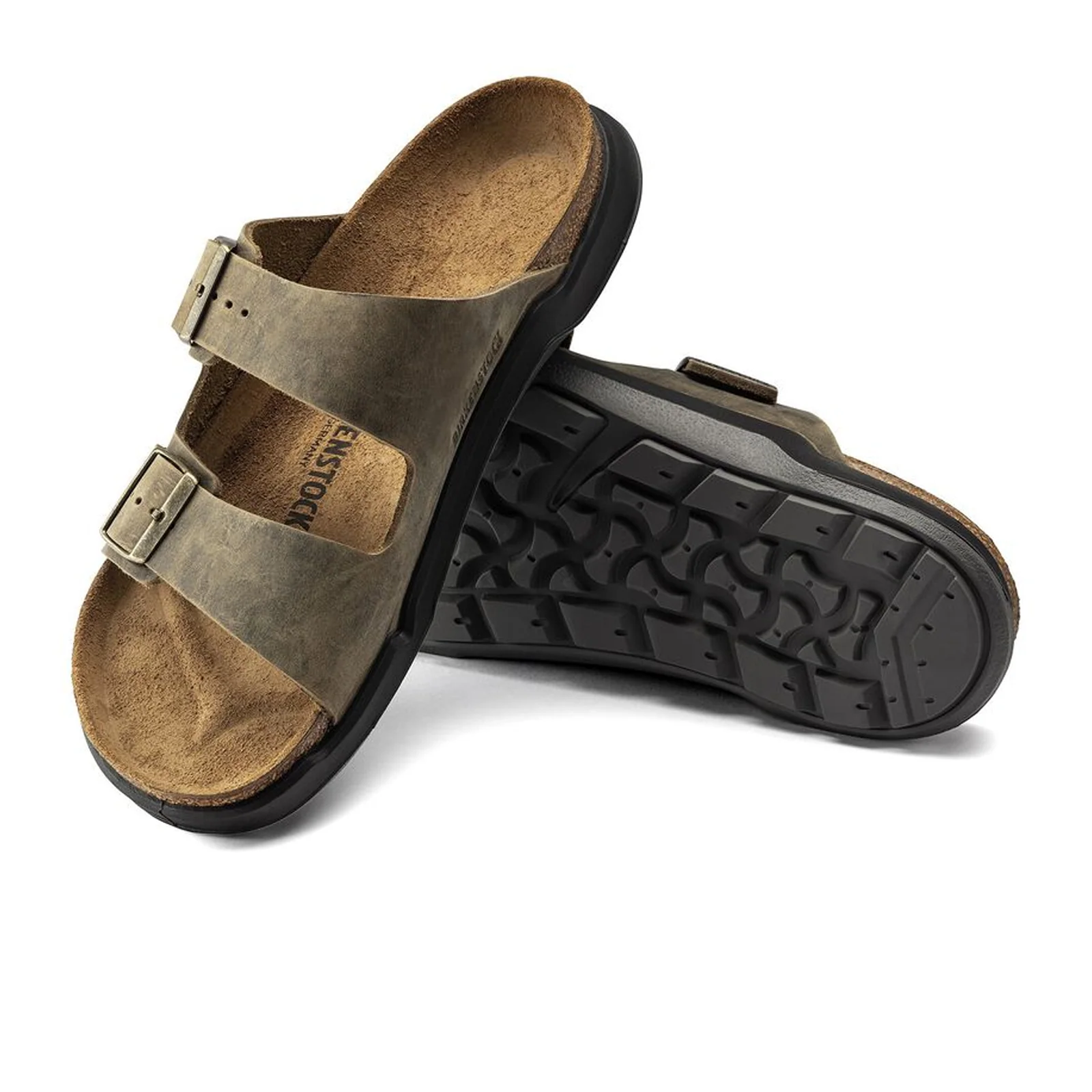 Birkenstock Arizona Crosstown Slide Sandal (Men) - Faded Khaki Oiled Leather - Image 3